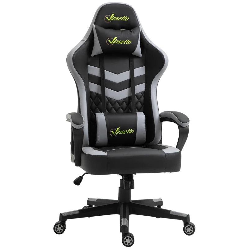 Vinsetto Gaming Chair - Ergonomic Computer Desk Chair with Lumbar Support, Faux Leather, Headrest & Swivel Wheels - Black Grey