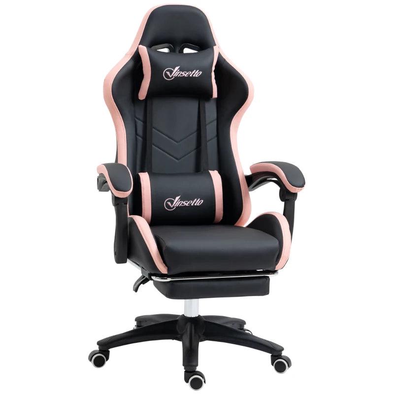Vinsetto Gaming Chair with Footrest - PU Leather Office Desk Chair, 135 Recline, Lumbar Support, Headrest, Black & Pink