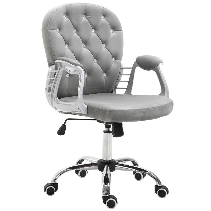 Vinsetto Grey Velvet Office Chair - Swivel Desk Chair with Adjustable Height & Rolling Wheels for Home & Study