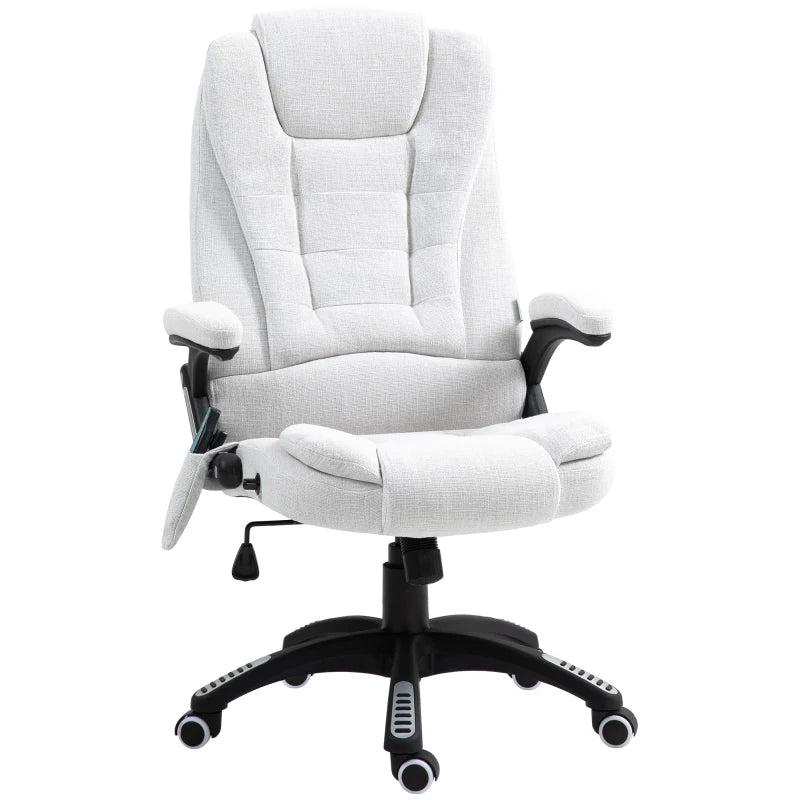 Vinsetto Heated Massage Recliner Chair - 6 Massage Points, 360 Swivel, Linen-Feel Fabric, Cream White - Perfect for Office & Home