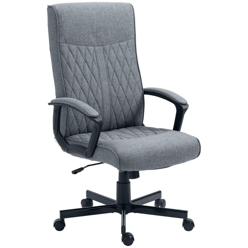 Vinsetto High Back Dark Grey Office Chair - Linen Fabric Swivel Desk Chair with Adjustable Height for Home & Study