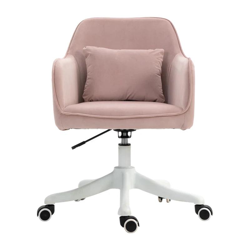 Vinsetto Pink Velvet Office Chair with Massage Lumbar Pillow, Rolling Wheels - Stylish Desk & Makeup Vanity Chair for Home