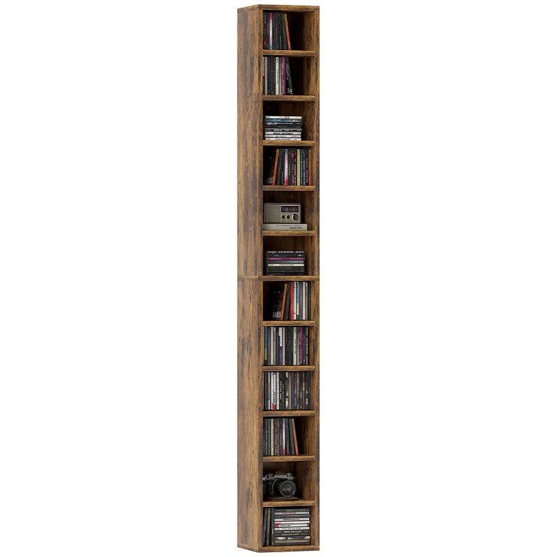 204 CD Tall Narrow Media Storage Tower - Rustic Brown - Space-Saving Organizer for DVDs, Games & Media - Stylish Home Decor