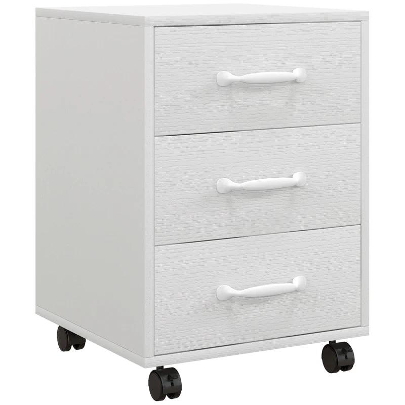 3 Drawer Mobile File Cabinet on Wheels - White Storage Solution for Home Office & Study