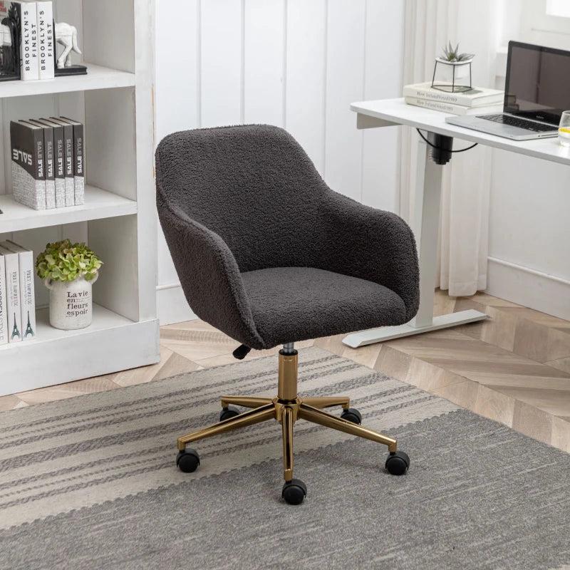 Adjustable Height Ergonomic Swivel Executive Office Chair with Gold Legs & Backrest - Dark Gray, 58x58x86 cm