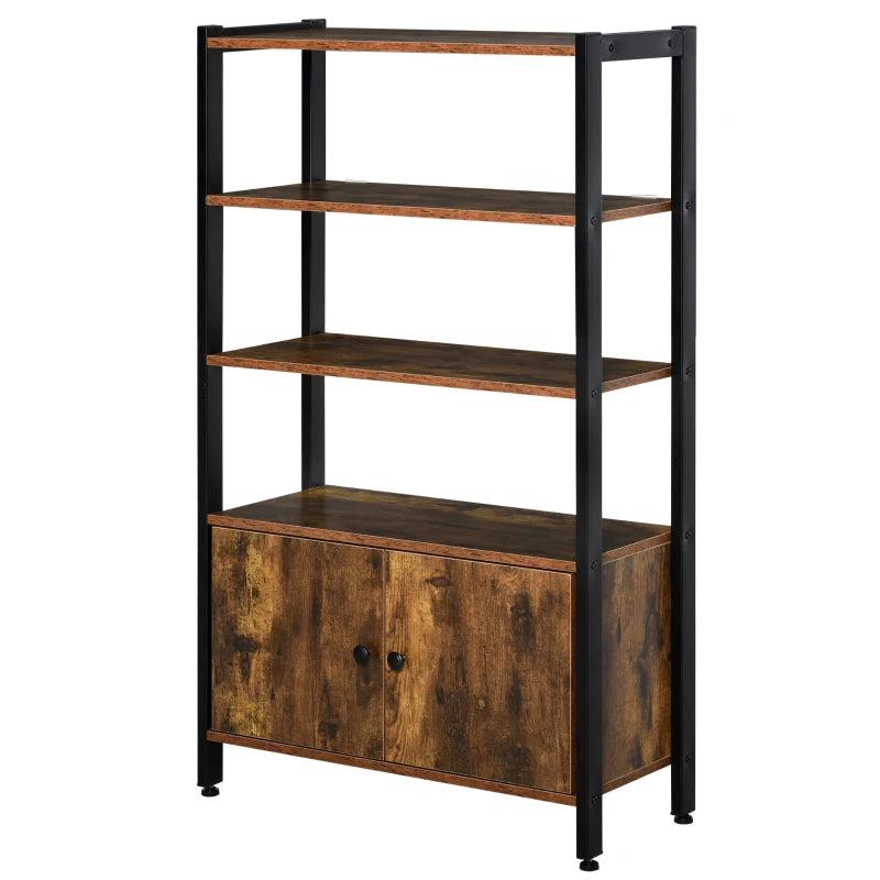 Rustic Brown 3-Tier Industrial Bookshelf & Storage Cabinet with Doors for Home Office & Living Room