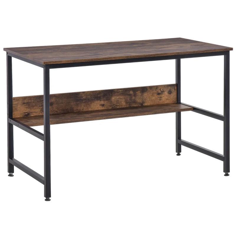 Rustic Brown Computer Desk with Storage Shelf - 120x60cm Home Office Study Table, Metal Frame, Easy Assembly