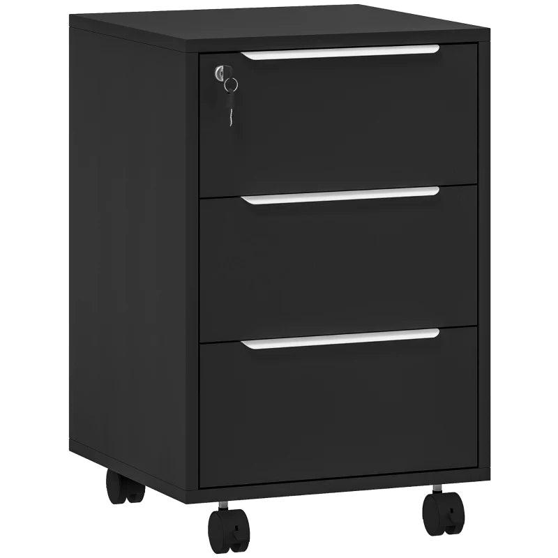 Secure Black Three-Drawer Locking Filing Cabinet for Home Office - Stylish Storage Solution for Documents and Files