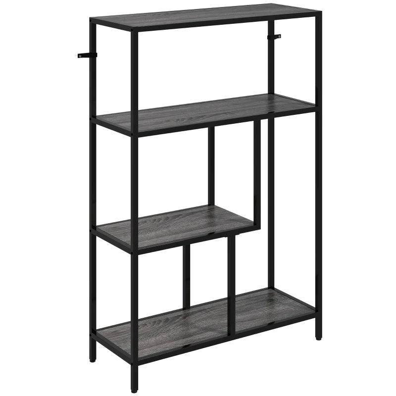 Stylish 4-Tier Charcoal Grey Bookshelf with Open Shelves - Modern Storage Solution for Home or Office