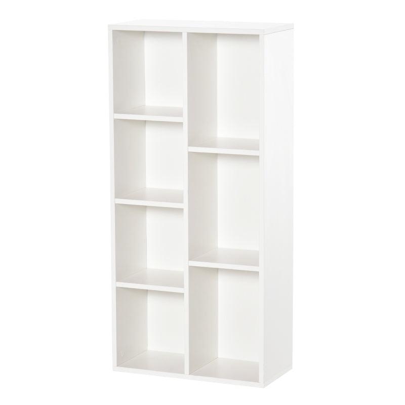Stylish Seven-Cube Bookcase in White Wood Effect - Modern Storage Solution for Home or Office Organization