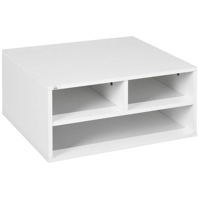 Three-Compartment White Printer Storage Cabinet - Stylish Organization for Home Office, Compact Design, Easy Access Shelves