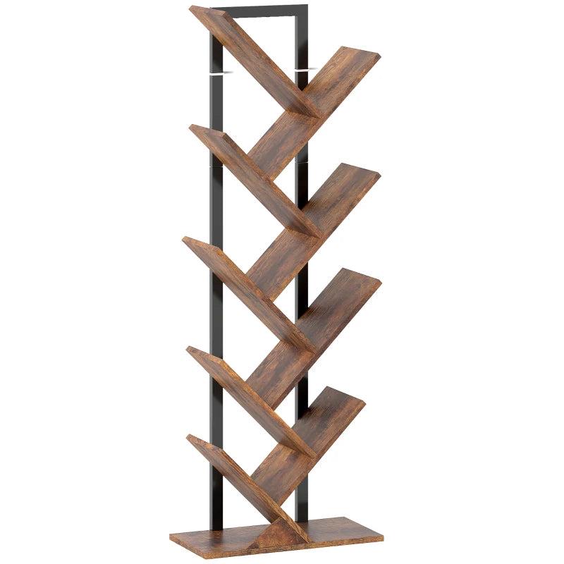 Unique Eight-Section Wood-Effect Tree Bookcase - Stylish Storage Solution for Home & Office, Modern Design, Durable Construction