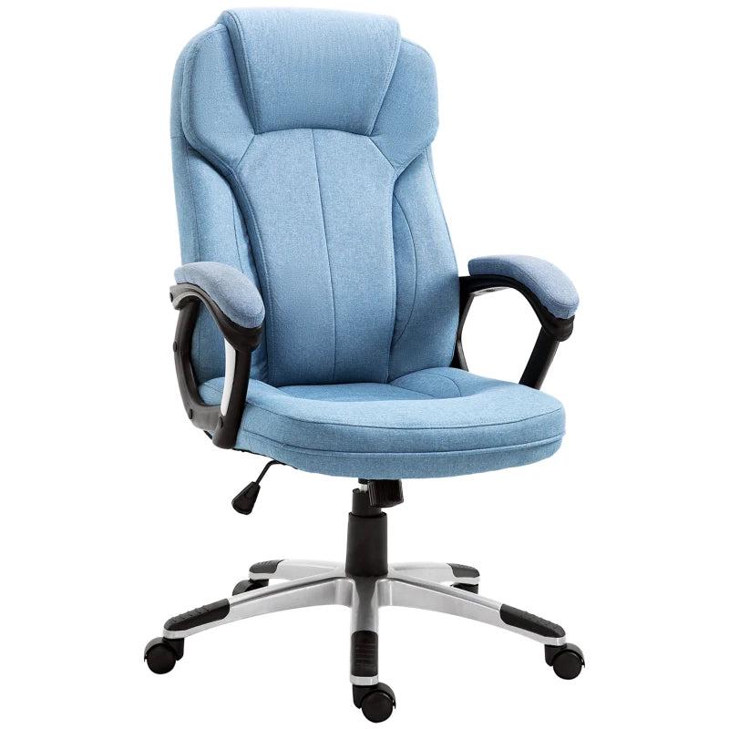 Vinsetto Blue Linen Fabric Office Chair - Height Adjustable Desk Chair with Padded Armrests, Swivel Wheels & Tilt Function