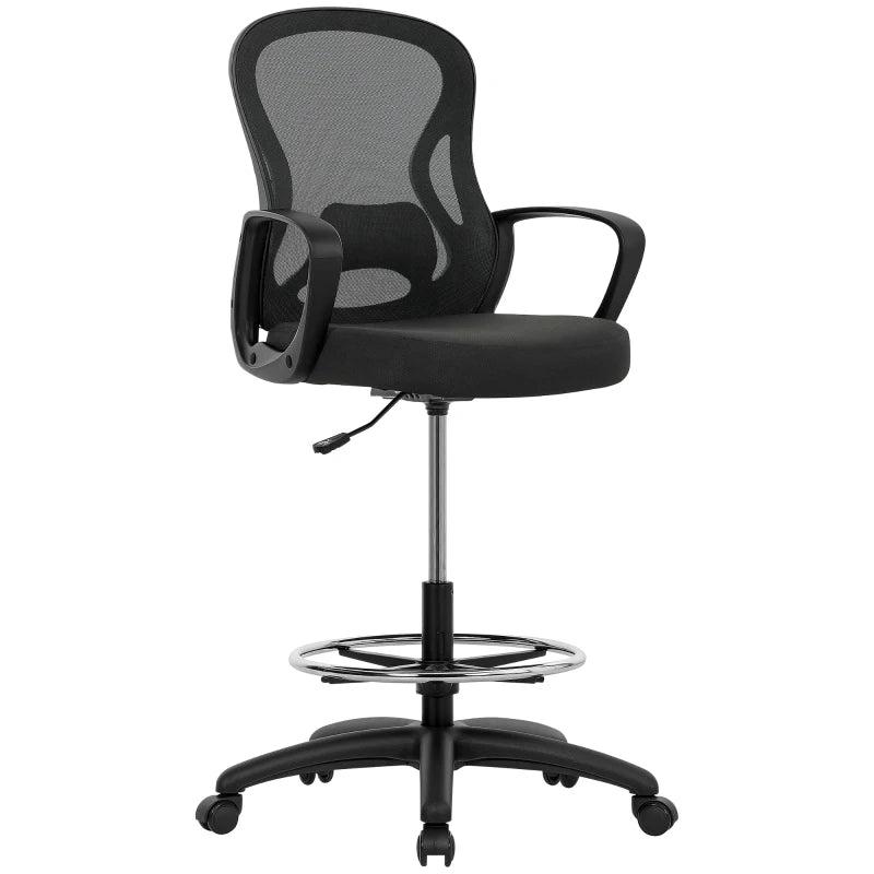 Vinsetto Ergonomic Drafting Chair with Adjustable Footrest & Lumbar Support - Mesh Office Chair for Standing Desks, Black