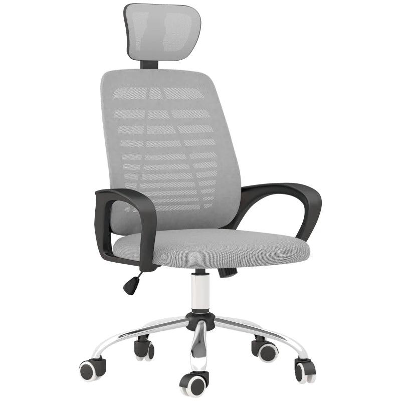 Vinsetto Ergonomic Mesh Office Chair with Rotatable Headrest, Lumbar Support & Armrests - Stylish Grey Desk Chair