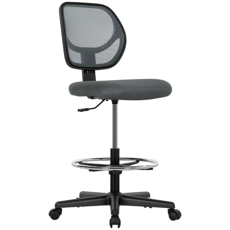 Vinsetto Ergonomic Mesh Standing Desk Chair - Adjustable Footrest & Seat Height, Charcoal Grey for Ultimate Comfort