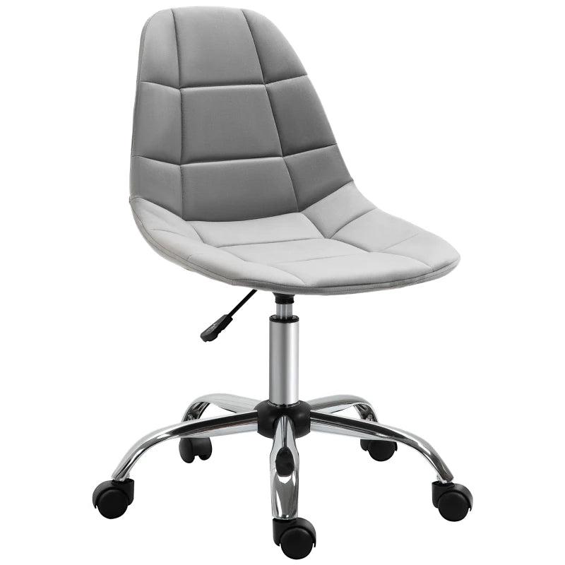 Vinsetto Ergonomic Velvet Office Chair - Adjustable Height, Armless Design, Wheels - Stylish Grey Executive Chair for Home & Study