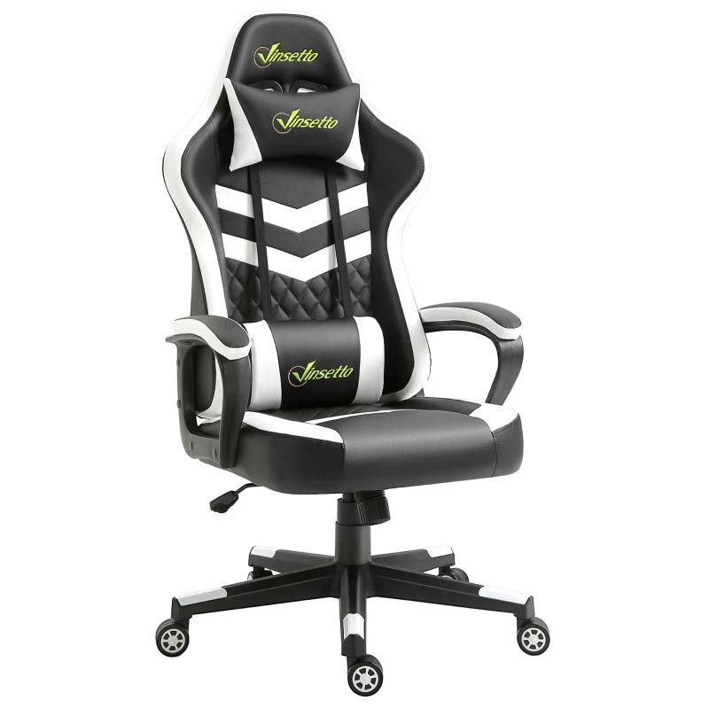 Vinsetto Gaming Chair - Ergonomic Computer Desk Chair with Lumbar Support, Faux Leather, Headrest & Swivel Wheels - Black & White