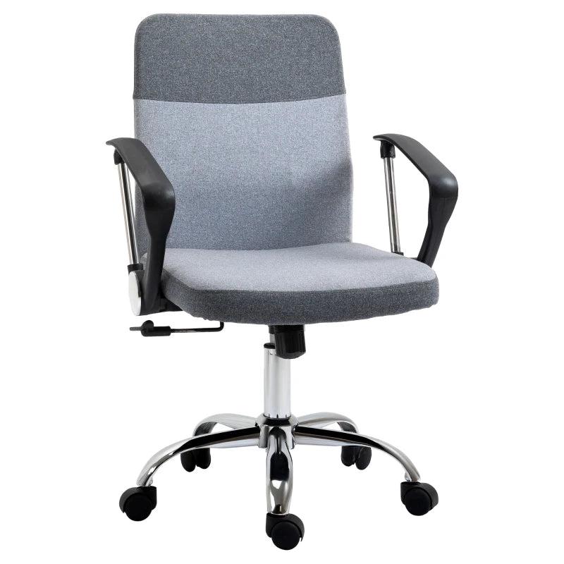 Vinsetto Grey Linen Fabric Swivel Office Chair - Adjustable Computer Desk Chair with Wheels for Home Study