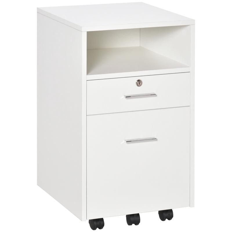 Vinsetto Lockable Two-Drawer Filing Cabinet on Wheels - Modern White Storage Solution for Home Office Organization
