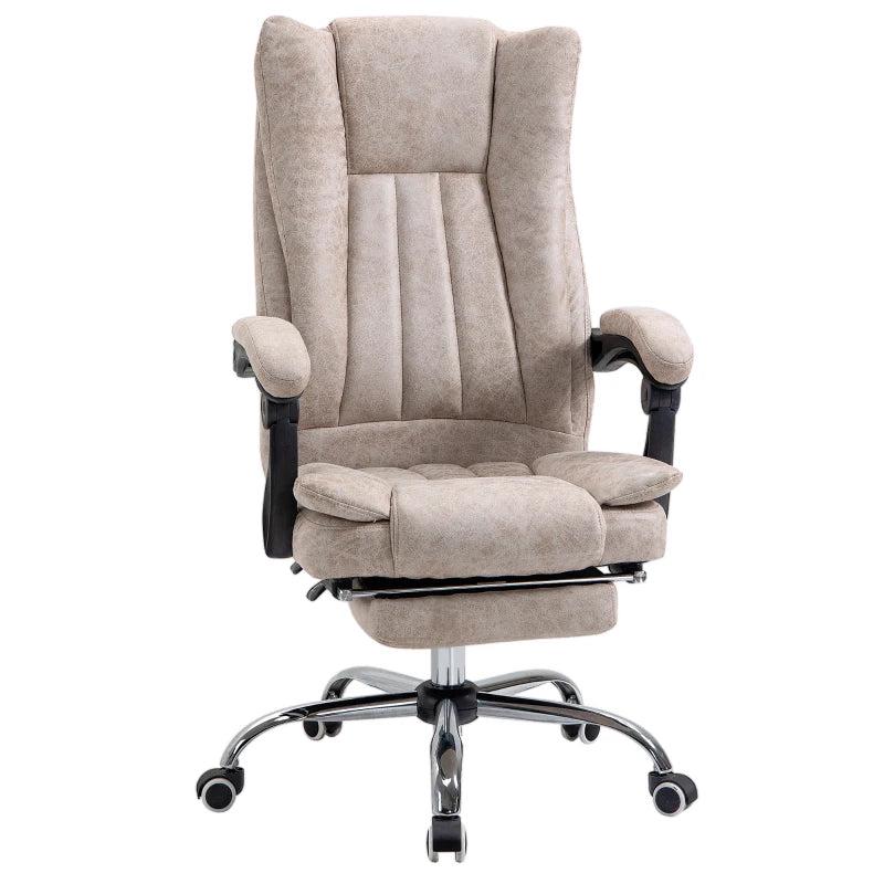 Vinsetto Microfibre Home Office Chair - Reclining Desk Chair with Armrests, Swivel Wheels & Footrest in Beige