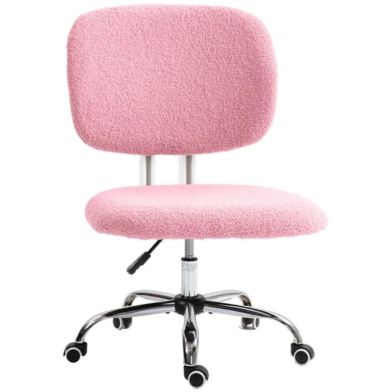 Vinsetto Pink Teddy Fleece Armless Office Chair - Cozy, Stylish, Ergonomic Design for Home & Office Use