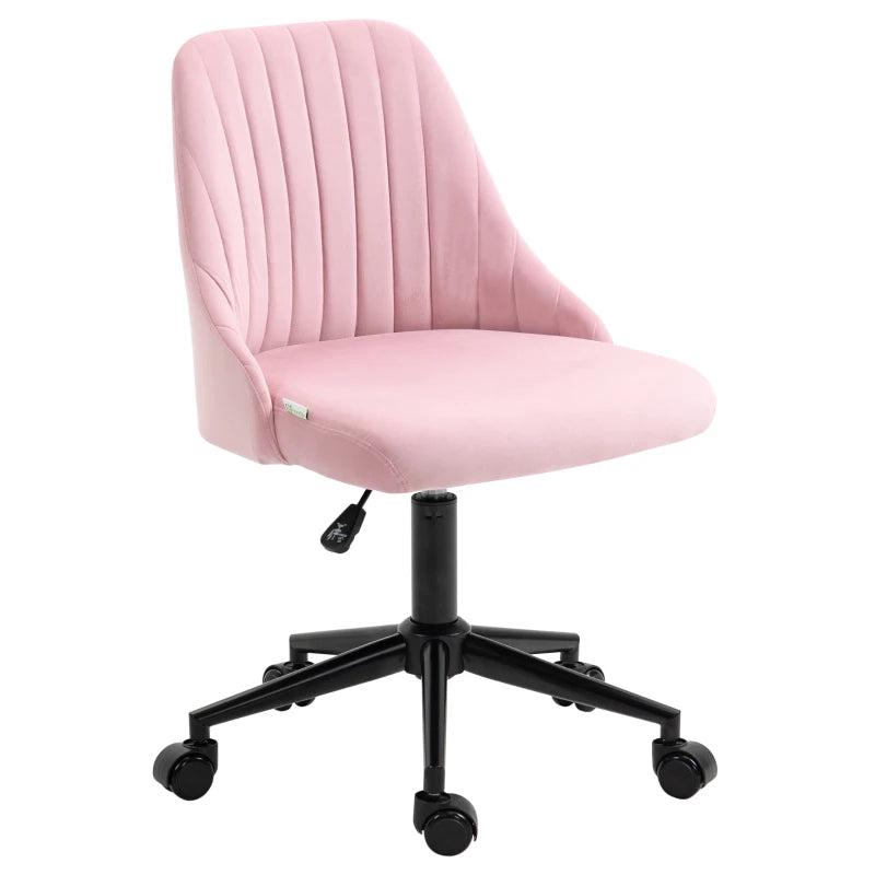 Vinsetto Pink Velvet-Feel Armless Office Chair - Stylish Ergonomic Design for Home & Office - Comfortable Seating Solution