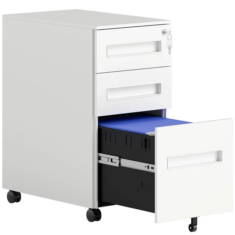 Vinsetto White Three-Drawer Steel Filing Cabinet - Modern Office Storage Solution for Organizing Documents and Files