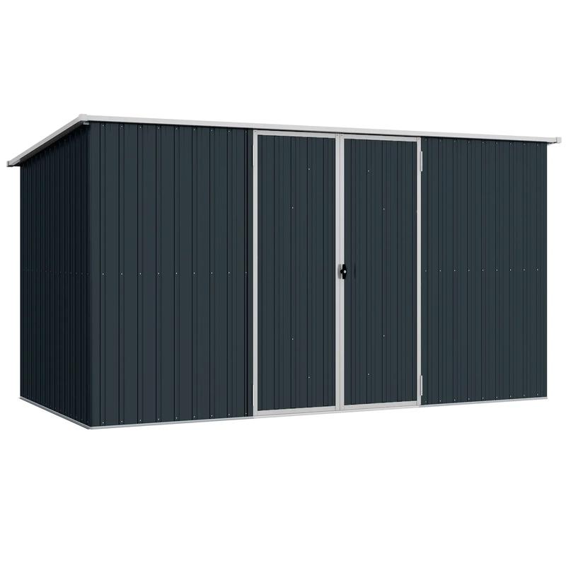 11ft x 5.6ft Dark Grey Steel Garden Shed With Lockable Doors and Gloves
