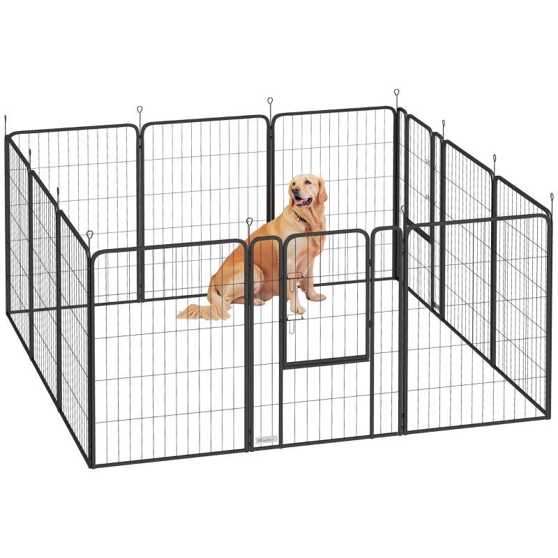 12 Panel Solid Dog Playpen with Doors for Large Dogs 100cm Tall Black