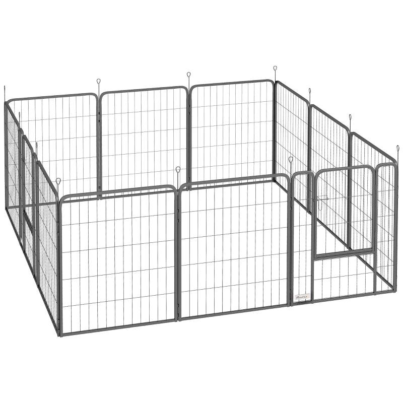 12 Panel Solid Dog Playpen with Doors for Medium Dogs 80cm High Black
