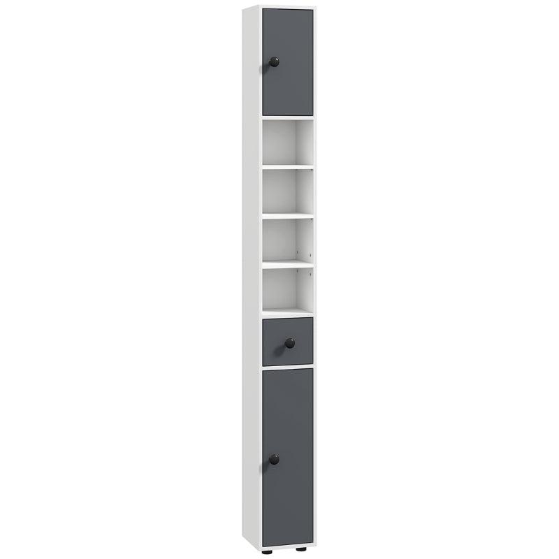 180cm Slim Bathroom Cabinet with Drawer Shelves and Cupboards in Grey