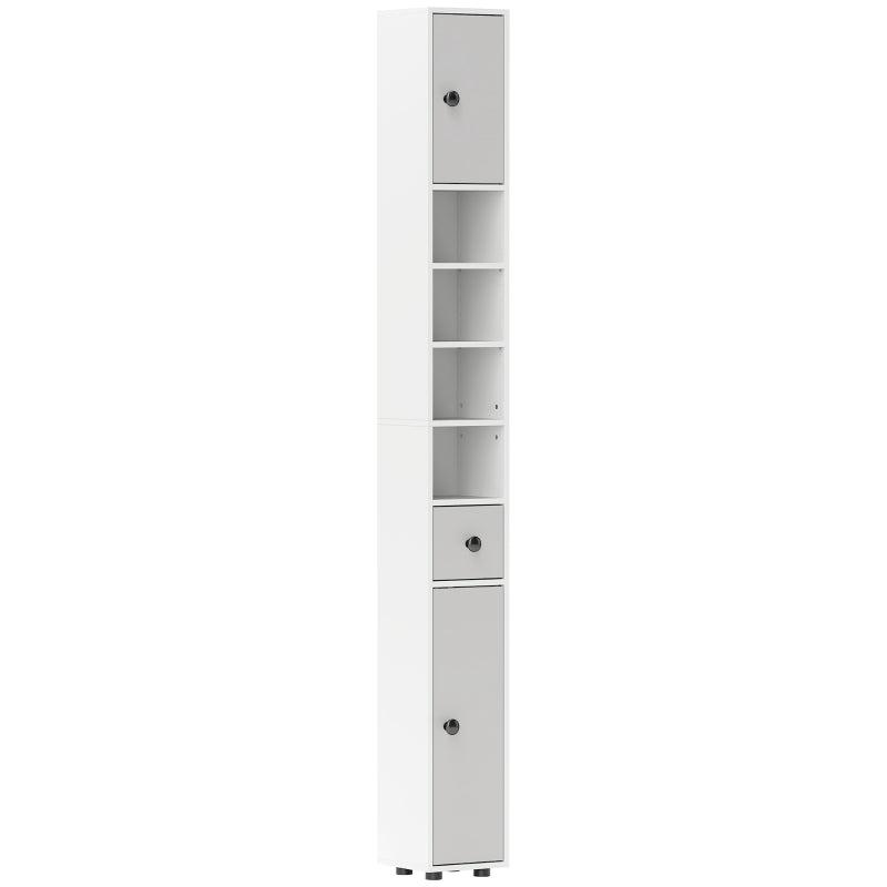 180cm Slim Bathroom Cabinet with Drawer Shelves and Cupboards in Light Grey