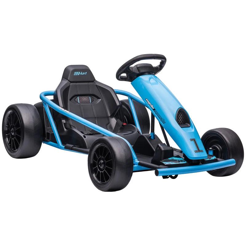 24V Electric Drift Kart for Kids 8-12 Racing Go Kart with 2 Speeds Steering Wheel and Pedals Blue