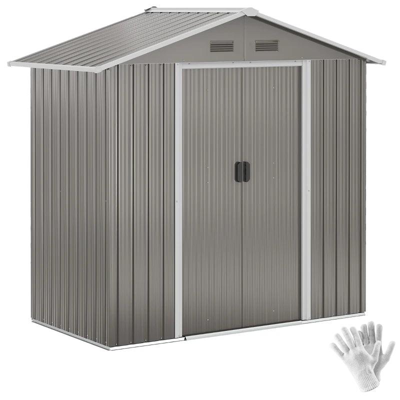 6.5ft x 3.5ft Metal Garden Storage Shed for Outdoor Tool Storage with Double Sliding Doors and 4 Vents