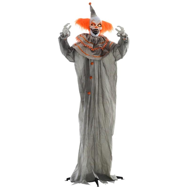 6 Foot Orange Clown Halloween Animatronic with Glowing Eyes for Spooky Decorations