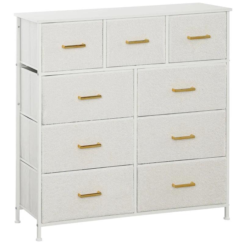 9 Drawer Fabric Storage Organizer with Steel Frame for Bedroom Living Room Hallway Cream White Dresser
