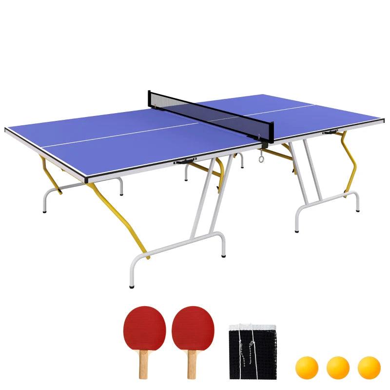 9FT Foldable Table Tennis Table with Cover Net Paddles Balls Blue