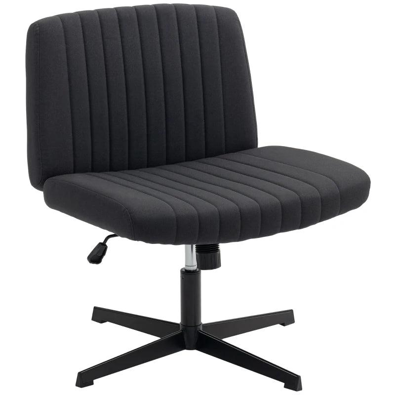Armless Office Chair with Criss Cross Legs Linen Fabric Wide Seat Thick Padding Adjustable Swivel Desk Chair for Home Black