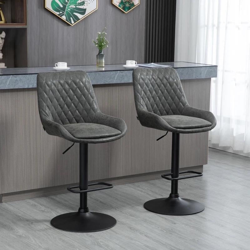 Retro Adjustable Bar Stools Set of 2 Upholstered Kitchen Chairs with Back Swivel Seat Dark Grey