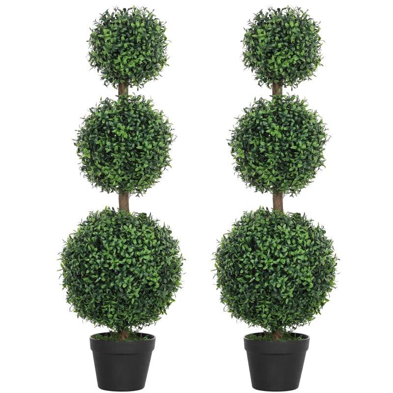 Set of 2 Decorative Artificial Boxwood Topiary Trees in Pot 100cm Green Indoor Outdoor Fake Plants for Home Decor