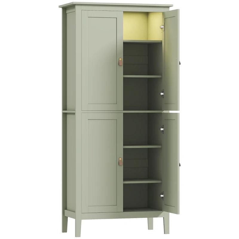 Tall Green Pantry Cupboard with Motion Sensor LED Light for Kitchen Storage