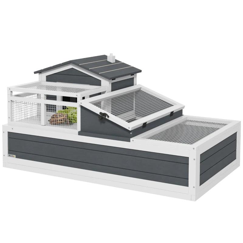 Tortoise House 3-Room 2-Story Habitat with Ladder Balcony and Openable Roof 59H x 112L x 65Wcm Grey