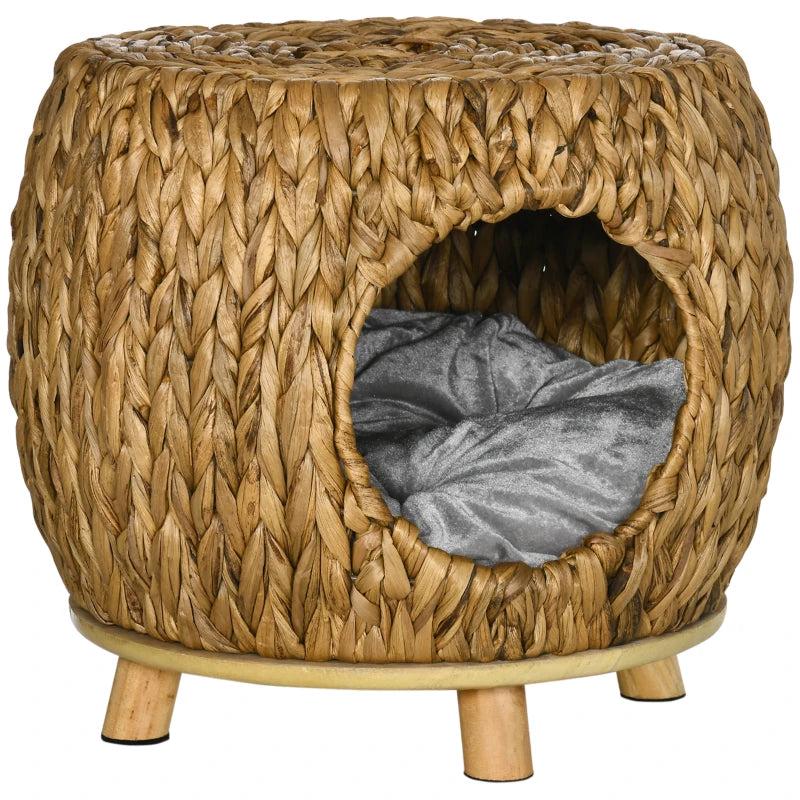 Wicker Cat Bed House Stool with Washable Cushion 44x43x41cm for Stylish Pet Comfort