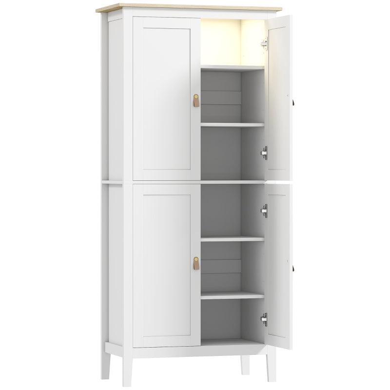 176.5 cm Tall White Pantry Cupboard with Motion Sensor LED Light for Kitchen Storage