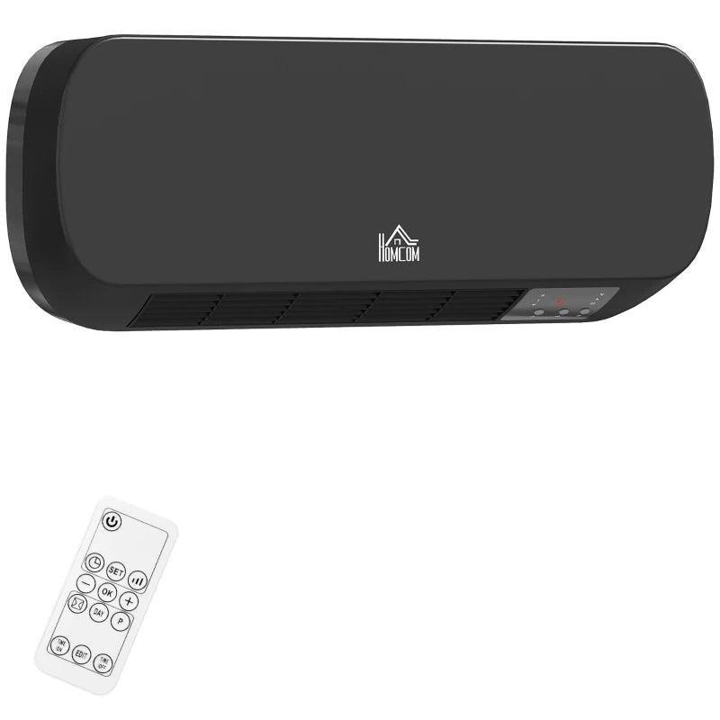 2000W Wall Mounted Ceramic Space Heater Adjustable Temperature Range 10-49C Black Finish