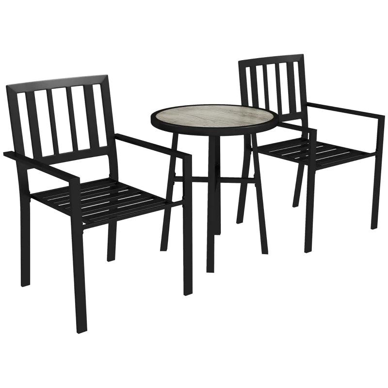 3 Piece Patio Bistro Set with Plastic Table and Stackable Chairs for Outdoor Dining