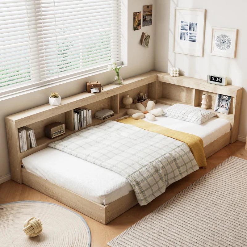 3FT Single Bed Frame with Storage Durable MDF Plywood Wooden Design for Adults Teens White Oak