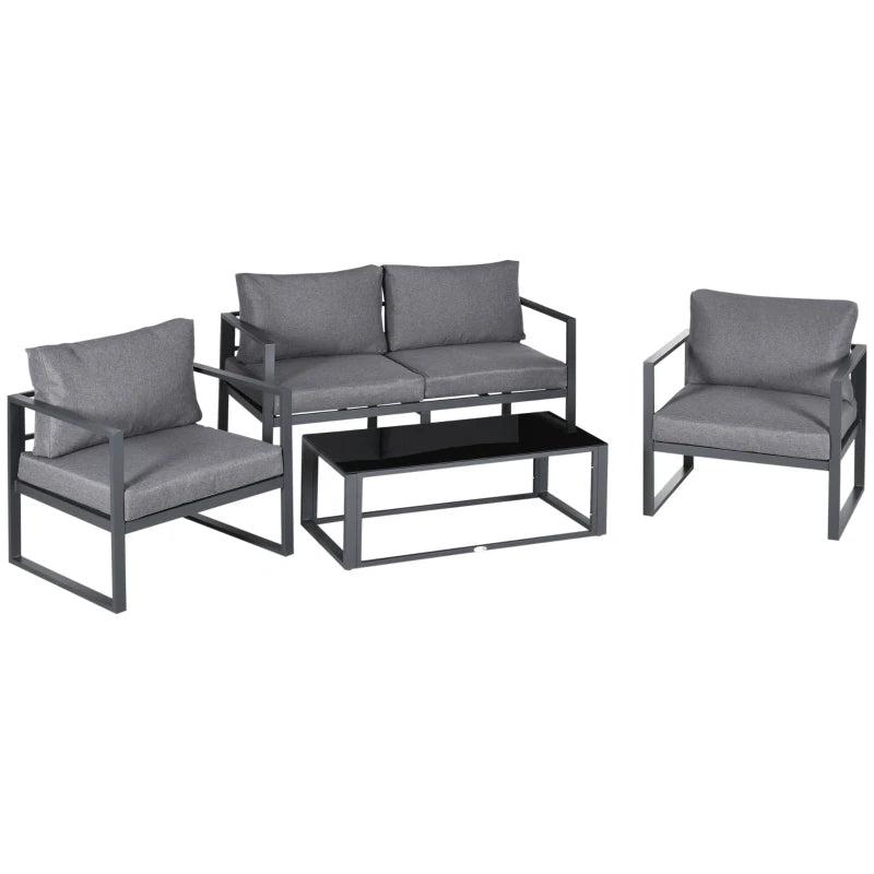 4 Piece Garden Sofa Set with Cushions Aluminium Frame Patio Furniture Grey