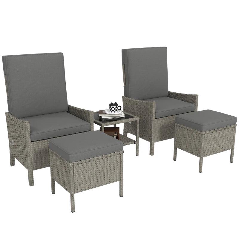 5 Piece Rattan Garden Furniture Set with Cushions and Adjustable Backrests for Outdoor Relaxation